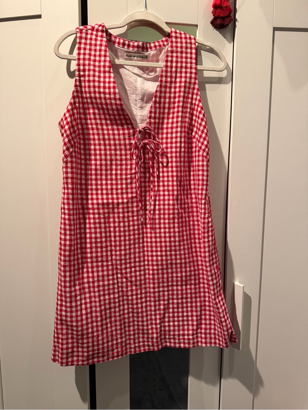 Abercrombie Red Gingham Lace-Up Mini Dress - Picture 3 of 7